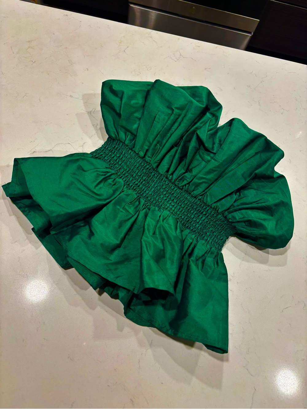MAJORELLE Emerald Green Smocked Waist Top